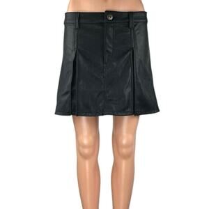 NEW H&M Black Faux Leather Vegan Low Waist Pleated A Line Mini Skirt Size S